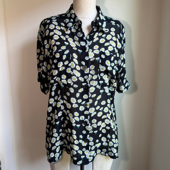 Escada Sport Daisy Print Floral Button Front Blouse Women’s 42 Black White - Picture 2 of 12